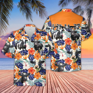 Holstein Hibiscus Blue Floral Custom Name 3D Hawaiian Shirt