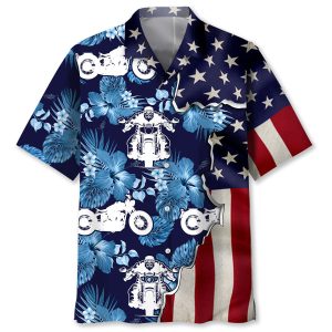 Motorcycle Tropical Us Flag Hawaiian Shirt