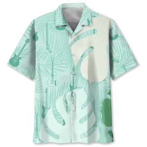 Guitar Green Tropical Hawaiian Shirt