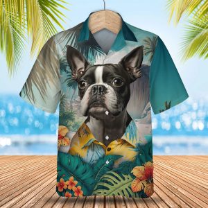 Boston Terrier AI - 3D Tropical Hawaiian Shirt