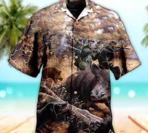 Unisex 3D Fantasy Hunting Boar Hawaiian Shirt For Men, Aloha Hawaiian Shirt Short Sleeve Hawaiian