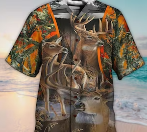 Unisex 3D Printed Deer Hunting Hawaiian Shirt For Men, Aloha Hawaiian Shirt Short Sleeve Hawaiian