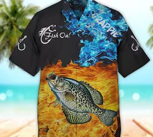 Unisex Crappie On Fire 3D All Over Printed Hawaiian Shirt For Men & Women, Aloha Hawaiian Shirt Short Sleeve Hawaiian