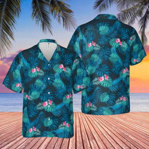 Dark Blue Hawaiian Shirt, Vintage Beach Shirt