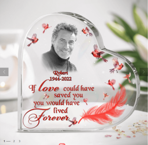 Custom Heart Shaped Acrylic Memorial Plaque, Custom Photo Red Cardinal Birds Plaque Gift For Him Her Who Lost