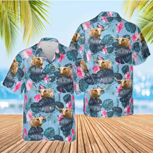 Tx Longhorn Blue Hibiscus Hawaiian Shirt