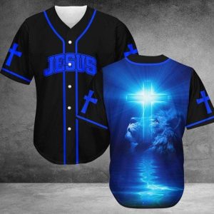 Amazing Jesus Lion King Blue Baseball Tee Jersey Shirt Printed 3D
