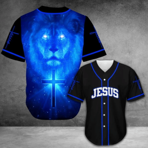 Amazing Jesus Lion Ling Blue Black Baseball Tee Jersey Shirt Printed 3D