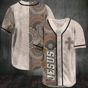 Amazing Jesus Mandala Brown Baseball Tee Jersey Shirts 3D