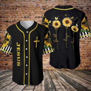 Amazing Sunflower and Jesus Baseball Tee Jersey Shirts 3D