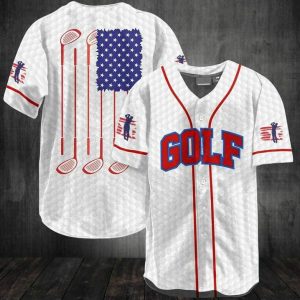 American Flag Golf White Baseball Tee Jersey Shirt Printed 3D