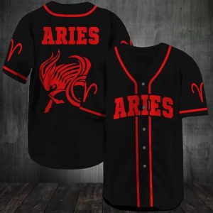 Aries Zodiac Black Red Baseball Tee Jersey Shirt Printed 3D