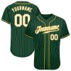 Custom Green White Pinstripe White-Gold Authentic Baseball Jersey_8098