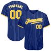 Custom Royal White Pinstripe Gold-White Authentic Baseball Jersey_6714
