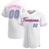 Custom White Light Blue-Pink Authentic Baseball Jersey_5310