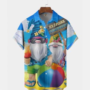 Gnomes Chest Pocket Short Sleeve Hawaiian Shirt, Aloha Tropical Hawaii Shirt, Gift For Family, Hawaiian Set Gift, Funny Hawaiian Shirt.