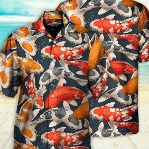 Koi Fish Swimming Colorful Crap, Gift For Summer, Gifts For Bachelor Party, Hawaiian Set Gift, Aloha Shirt, Gift For Family, Hawaii Style.