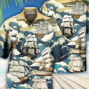 Sailing Wave Art Vintage -Hawaiian Shirt, Hawaii Shirt Party Summer, Tropical Beach Shirt Button Down Shirt, Best Gifts for Men, Family Gift