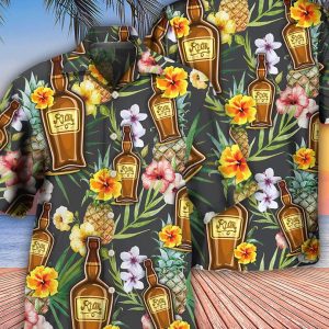 Wine Rum Drinking Tropical Art - Hawaiian Shirt , Tropical Beach Shirt Button Down Shirt, Funny Hawaiian Shirt, Best Gifts for Men.