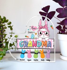 Personalized Easter Grandma Peeps Acrylic Plaque, Custom Nana Bunny with Grandkids, Easter Day House Decoration, Christian Easter Gifts