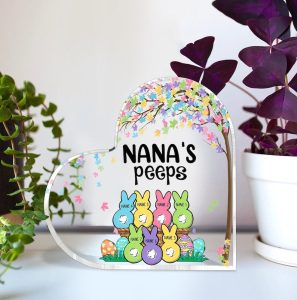 Personalized Grandma Peeps with Kids Name Acrylic Plaque, Religious Easter Decoration for Mimi | Gigi, Christian Easter Gifts, Mother Day