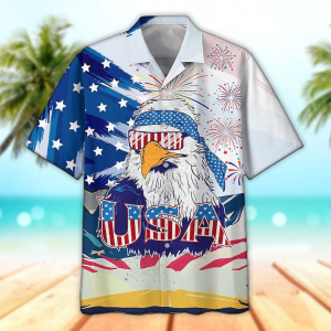 Eagle USA Independence Day 3D Hawaiian Shirt, Aloha Hawaiian Shirt Short Sleeve Hawaiian