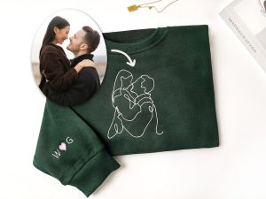 Custom Embroidered Sweatshirt Portrait From Photo, Outline Photo Sweatshirt