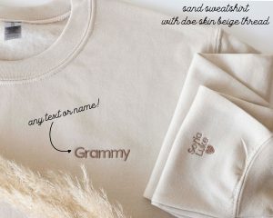 Custom Pocket and Sleeve Embroidered Sweatshirt, Embroidered Mom Grandmother Sweatshirt with Kids Names Kids Names, Personalized Embroidered