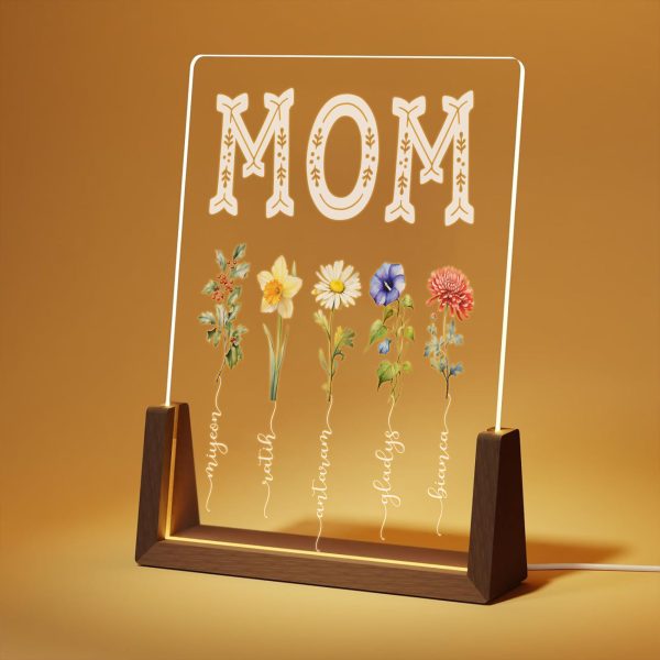 Desk Name Plate Night Light Birth Month Flower