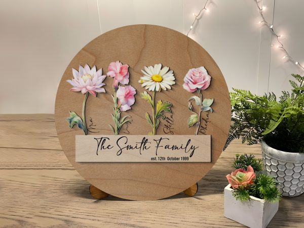 Personalized Wood Frame Birth Flower Sign