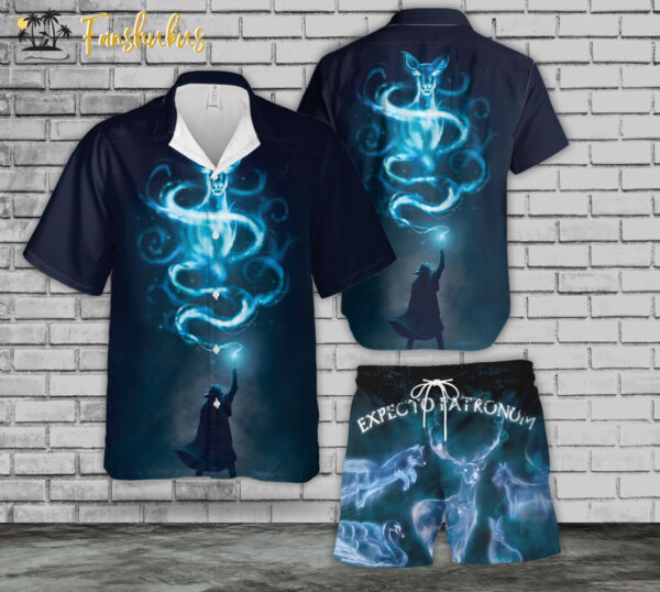 Expecto Patronum Spell Hawaiian Shirt Set | Harry Potter Hawaiian Style | Unisex Hawaiian Set | Movie Hawaiian Style