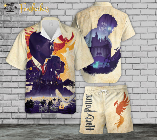 Harry Potter Hawaiian Shirt Set | Harry Porter Hawaiian Style | Unisex Hawaiian Set | Movie Hawaiian Style