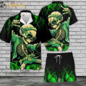 Canabis Skeleton Hawaiian Shirt Set | 412 Hawaiian Style | Unisex Hawaiian Set | Weed Hawaiian Style