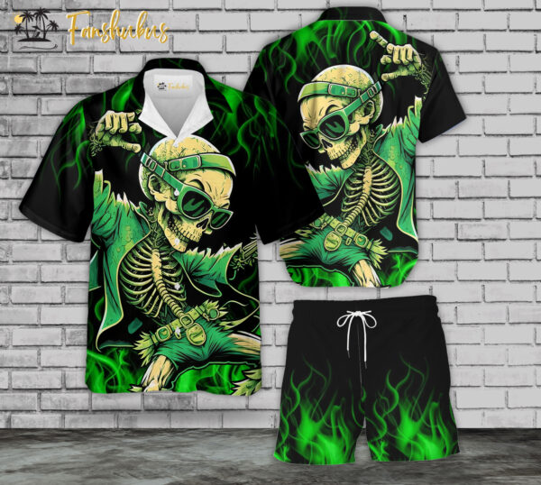 Canabis SkeletonHawaiian Shirt Set | 412 Hawaiian Style | Unisex Hawaiian Set | Weed Hawaiian Style