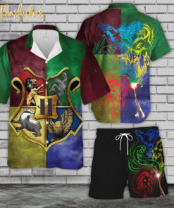 Hogwarts Hawaiian Shirt Set | Harry Potter Hawaiian Style | Unisex Hawaiian Set | Movie Hawaiian Style