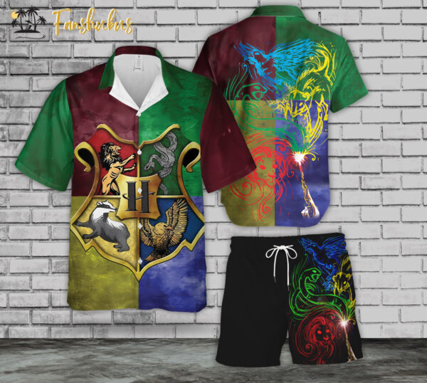 Hogwarts Hawaiian Shirt Set | Harry Potter Hawaiian Style | Unisex Hawaiian Set | Movie Hawaiian Style