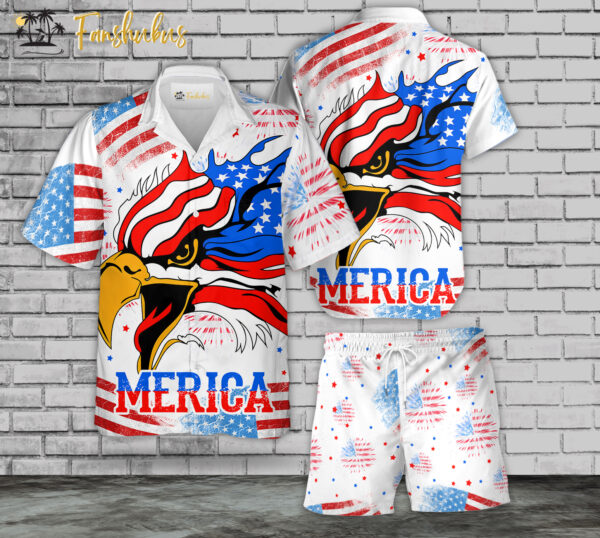 Eagle Hawaiian Shirt Set | U.S Army Hawaiian Style | Unisex Hawaiian Set | Patriot Hawaiian Style