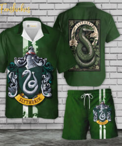 Slytherin House Hawaiian Shirt Set | Harry Potter Hawaiian Style | Unisex Hawaiian Set |Hogwarts Movie Hawaiian Style