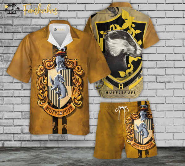 Hufflepuff House Hawaiian Shirt Set | Harry Potter Hawaiian Style | Unisex Hawaiian Set |Hogwarts Movie Hawaiian Style