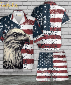 Eagle USA Flag Hawaiian Shirt Set | USA Flag Hawaiian Style | Unisex Hawaiian Set | Independence Day Hawaiian Style