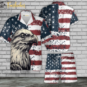 Eagle USA Flag Hawaiian Shirt Set | USA Flag Hawaiian Style | Unisex Hawaiian Set | Independence Day Hawaiian Style