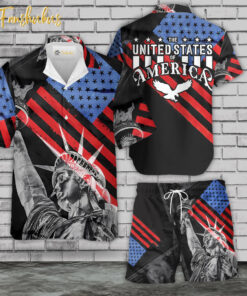 Statue Of Liberty Hawaiian Shirt Set | USA Flag Hawaiian Style | Unisex Hawaiian Set | Independence Day Hawaiian Style