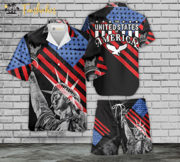 Statue Of Liberty Hawaiian Shirt Set | USA Flag Hawaiian Style | Unisex Hawaiian Set | Independence Day Hawaiian Style