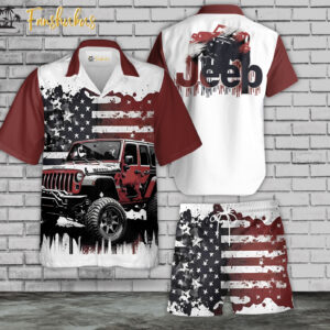 Jeep USA Flag Hawaiian Shirt Set | USA Flag Hawaiian Style | Unisex Hawaiian Set | Independence Day Hawaiian Style