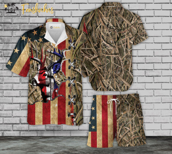 Deer Hawaiian Shirt Set | US Flag Hawaiian Style | Unisex Hawaiian Set | Hunting Hawaiian Style
