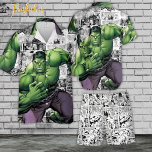 Avengers Hulk Character Cartoon Hawaiian Shirt Set | Avengers Hawaiian Style | Unisex Hawaiian Set | Movie Hawaiian Style