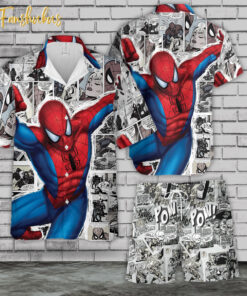 Avengers Spiderman Character Cartoon Hawaiian Shirt Set | Avengers Hawaiian Style | Unisex Hawaiian Set | Movie Hawaiian Style