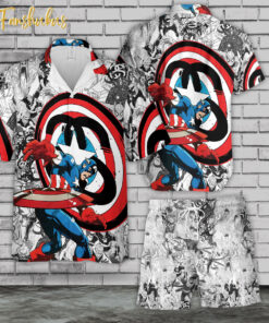 Avengers Captain America Character Cartoon Hawaiian Shirt Set | Avengers Hawaiian Style | Unisex Hawaiian Set | Movie Hawaiian Style