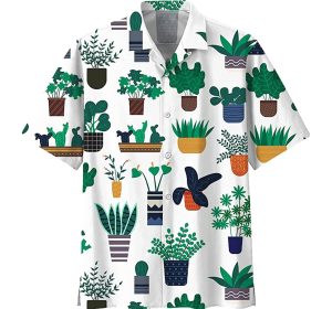 Gifury Gardening Hawaii Shirt Gardening Plants Pots Pattern White Aloha Shirt Gardening Hawaiian Shirt