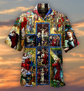 Jesus Hawaiian Shirt Christian Catholic Stained Glass Hawaii Aloha Shirt